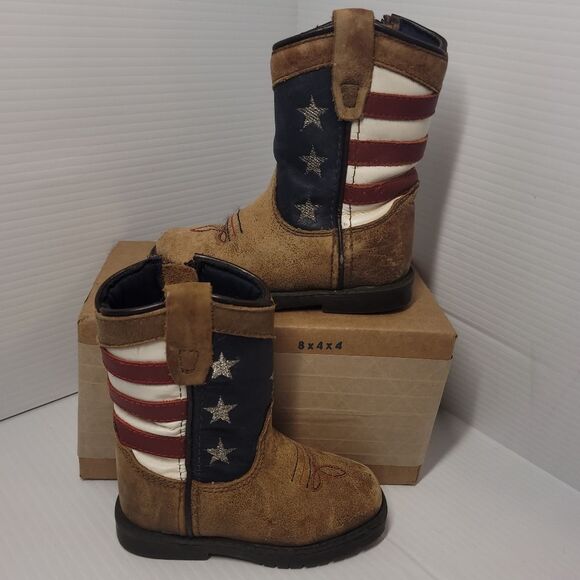 Cody James Toddler USA Flag Western Boots Wide Square Toe Kids 5D - Picture 3 of 13